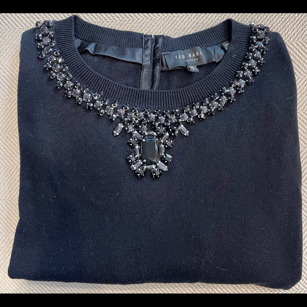 TED BAKER BLACK EMBELLISHED JEWEL KNIT SWEATER
